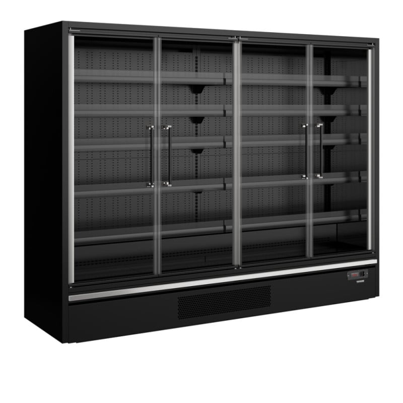 TEFCOLD Black Refrigerated Display Case - 4 Glass Doors - 1258 L Supermarket