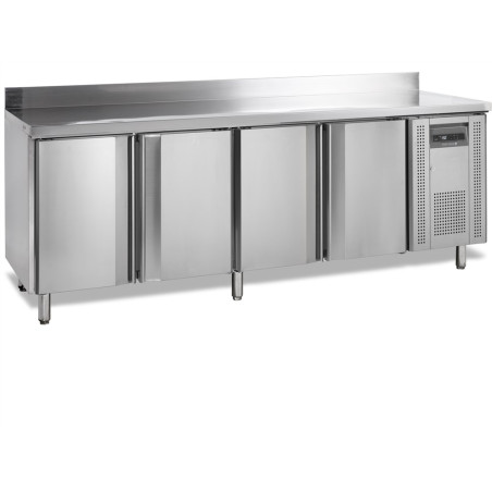 Table Réfrigérée Négative en Inox avec Dosseret - 4 Portes - 460 L | TEFCOLD