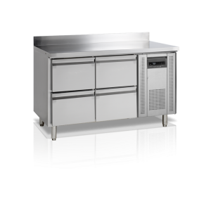 The Positive Refrigerated Table with Stainless Steel Backsplash - 4 Drawers GN 1/1 TEFCOLD: efficiency and performance in profes