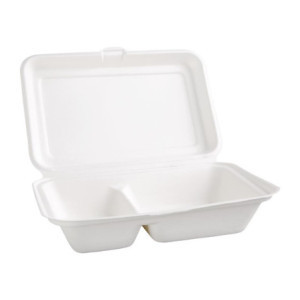 Boîtes 2 Compartiments Bagasse Compostables 253 mm - Lot 200