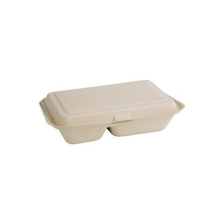 2-Compartment Compostable Natural Bagasse Boxes - Eco-friendly Solution