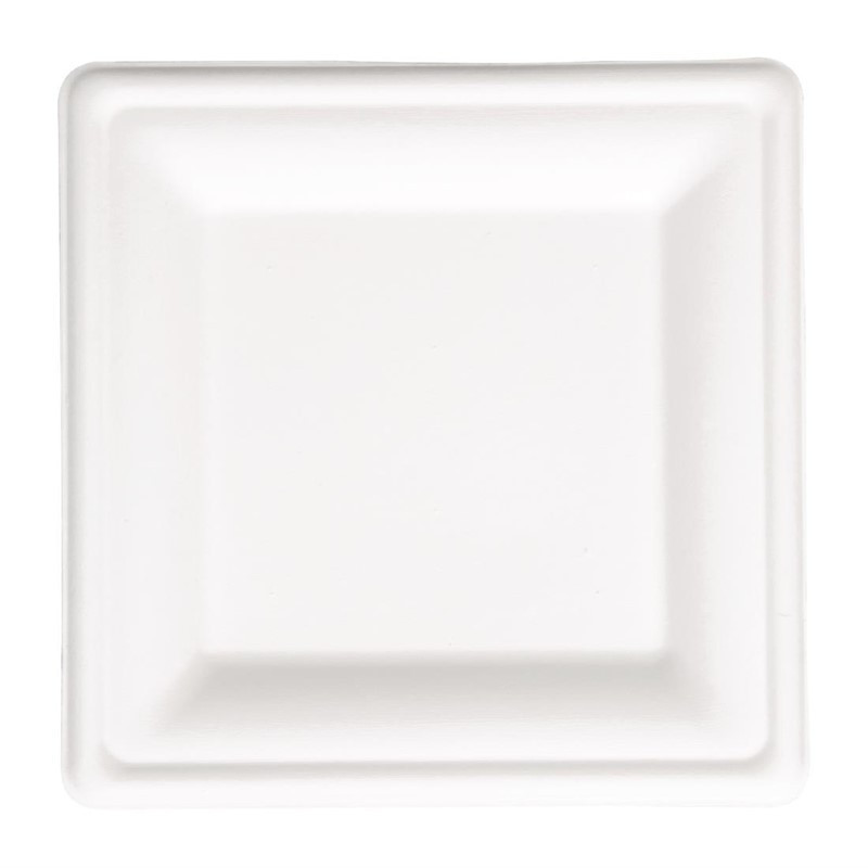 Assiettes carrées compostables en bagasse 204mm - Lot de 50, écologiques et recyclables.