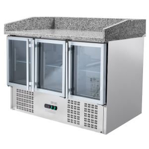 Refrigerated Compact Pizza Cabinet 600x400 - 3 Glass Doors Dynasteel