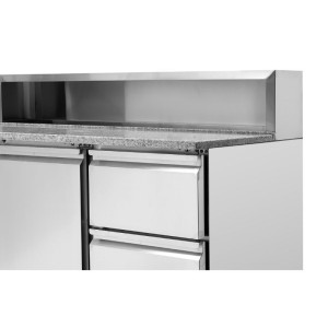 Meuble na pizzu chladený strechou z nehrdzavejúcej ocele 8 x GN1/6 - 2 dvere a 2 zásuvky - Dynasteel