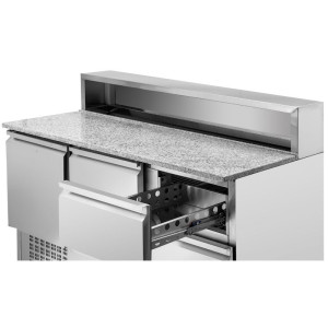 Meuble na pizzu chladený strechou z nehrdzavejúcej ocele 8 x GN1/6 - 2 dvere a 2 zásuvky - Dynasteel