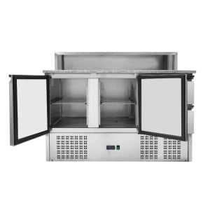 Meuble na pizzu chladený strechou z nehrdzavejúcej ocele 8 x GN1/6 - 2 dvere a 2 zásuvky - Dynasteel