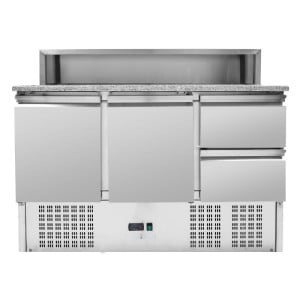 Meuble na pizzu chladený strechou z nehrdzavejúcej ocele 8 x GN1/6 - 2 dvere a 2 zásuvky - Dynasteel