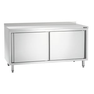 Stainless Steel Cabinet with Sliding Doors, Shelf, and Backsplash - L 1600 mm