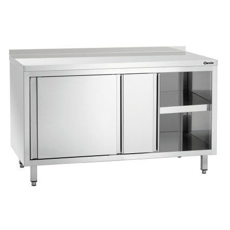 Meuble en Inox avec Portes Coulissantes, Etagère et Dosseret - L 1400 mm