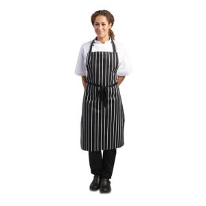 Tablier De Cuisine Rayé Noir Et Blanc 760 X 970 Mm - Whites Chefs Clothing - Fourniresto