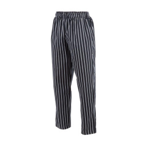 Unisex Black and White Striped Baggy Chef Pants - Size M - Chef Works - Fourniresto