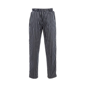 Unisex Black and White Striped Baggy Chef Pants - Size M - Chef Works - Fourniresto