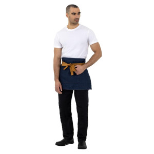 Tablier de Serveur Denim Bleu avec Ceinture Ocre en Coton 700 x 430 mm - Whites Chefs Clothing - Fourniresto