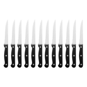 Meat Knife with Black Handle Serrated Blade 215 mm - Set of 12 - Olympia - Fourniresto