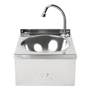 Stainless Steel Knee-Operated Handwashing Sink with Backsplash and Faucet - FourniResto - Fourniresto