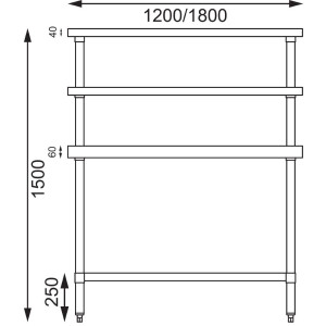 Nerezový stôl s 2 hornými policami 1200 x 600 mm - Vogue - Fourniresto