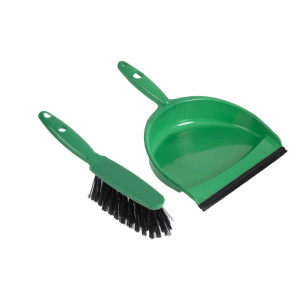 Soft Bristle Brush and Green Dustpan - Jantex - Fourniresto