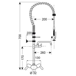 Shower head with Small Model Single-hole Swan Neck - Gastro M - Fourniresto