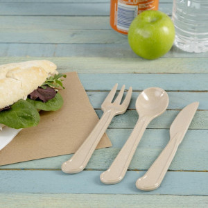 Set of Reusable Cutlery made of Rice Fibers with Jute Bag - FourniResto - Fourniresto