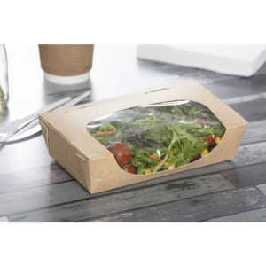 Barquettes À Salade Kraft Recyclables avec Fenêtre - 1000 ml - Lot de 200 - Colpac