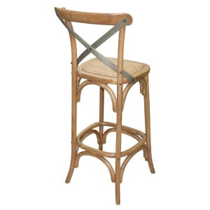 Wooden Bar Stool with Crossed Backrest - Metal - Bolero - Fourniresto