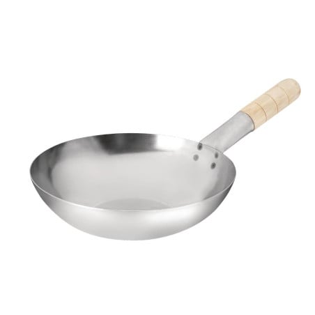 Wok Fond Plat en Acier Doux - 25.4 cm - Vogue - Fourniresto