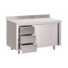 Stainless Steel Cabinet Table with Backsplash 3 Drawers on the Right and Sliding Doors - L 1200 x P 700mm - Gastro M