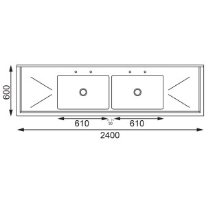 Drez z nerezovej ocele - Š 2400 x H 600 mm - Vogue