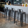 High Steel Grey Metal Stools with Backrest - Set of 4 - Bolero