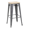 High Bistro Stool in Grey Steel with Wooden Seat - Set of 4 - Bolero