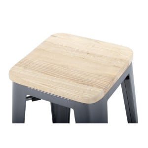 Tabouret Bistro Haut en Acier Gris avec Assise en Bois - Lot de 4 - Bolero