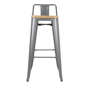 High Stools with Backrest and Wooden Seat - Metallic Grey - Set of 4 - Bolero