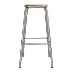 Tabouret Haut en Acier Galvanisé avec Assise en Bois - Lot de 4 - Bolero