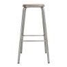 High Galvanized Steel Stool with Wooden Seat - Set of 4 - Bolero