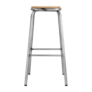 High Galvanized Steel Stool with Wooden Seat - Set of 4 - Bolero