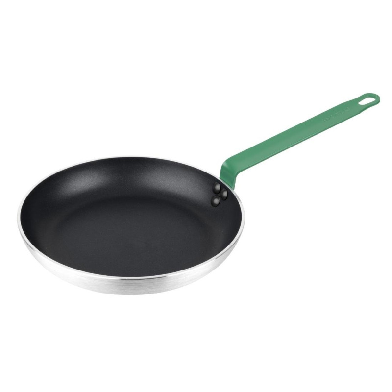 Poêle Aluminium Antiadhésive avec Manche Vert 280 mm - Hygiplas: Cuisson précise, Nettoyage facile