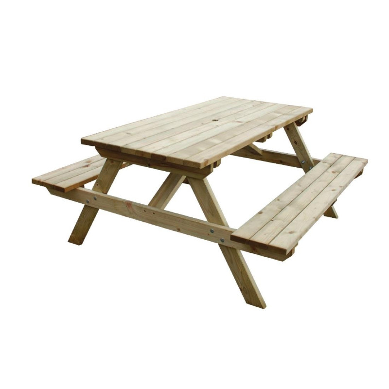 Elegantný a robustný drevený piknikový stôl 1,5 m Elegantný a robustný drevený piknikový stôl 1,5 m
