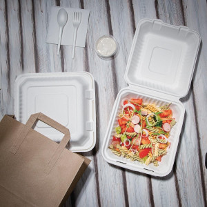 Boîtes à charnière compostables en Bagasse 236mm - Lot de 200