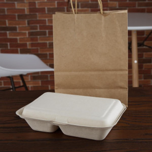 Boîtes 2 Compartiments Compostables Bagasse Naturel - Eco-friendly Solution