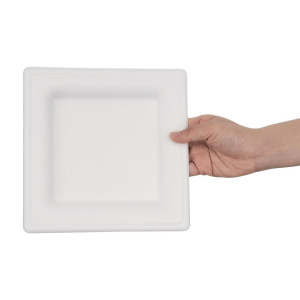 Compostable square plates made of bagasse 204mm - Pack of 50, eco-friendly and recyclable.