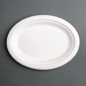 Assiettes ovales compostables en bagasse 198 mm - Lot de 50, qualité professionnelle