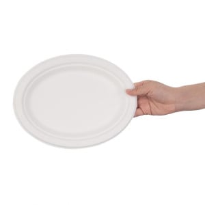 Assiettes ovales compostables en bagasse 198 mm - Lot de 50, qualité professionnelle