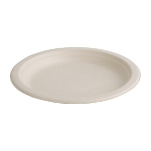 Assiettes rondes compostables en bagasse naturelle - Lot de 50, 260mm