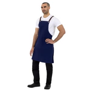 Navy blue cotton bib apron for kitchen professionals - Quality and style guaranteed