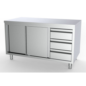 Nerezový nábytok - 2 dvere a 3 zásuvky vpravo - L 1400 x P 700 mm - CombiSteel