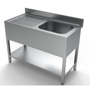 Ponorný 1 drez a odkvapkávač vľavo s chrbtom a policou - L 1200 x P 600 mm - CombiSteel