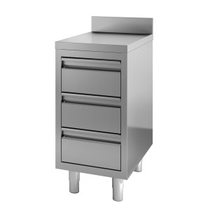 Nerezový spodný nábytok s 3 zásuvkami a zadným panelom - Š 400 x H 700 mm - CombiSteel