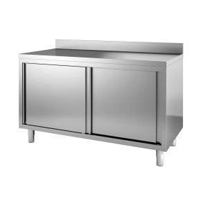 Stainless Steel Low Cabinet with 2 Doors and Backsplash - L 1600 x D 600 mm - CombiSteel