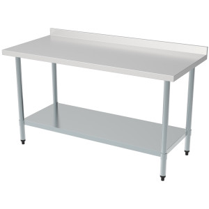 Stôl Inox s opierkou a policou - D 1400 x Š 700 mm - CombiSteel