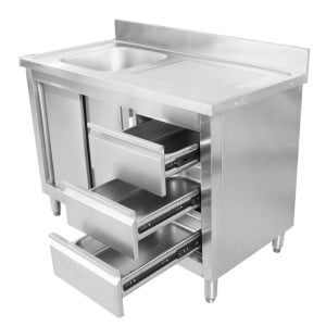 Meuble Plonge 1 Bac avec Dosseret - 1200 x 600 mm - Bac à Gauche - Dynasteel